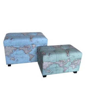 By SIGRIS Baúl Azul de MDF y PVC 43*37*60cm Set de 2 Unidades Set 2 baules mundo