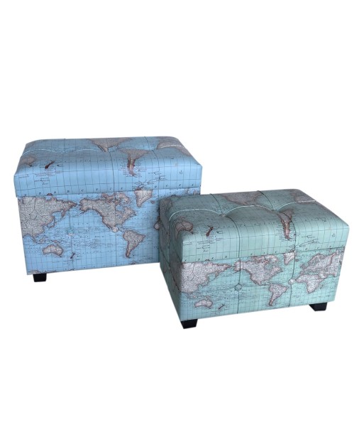 By SIGRIS Baúl Azul de MDF y PVC 43*37*60cm Set de 2 Unidades Set 2 baules mundo