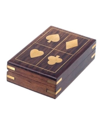 By SIGRIS Juego Cartas con Caja MARRÓN de Madera Y Laton 4*8*11cm Caja