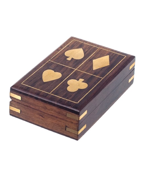 By SIGRIS Juego Cartas con Caja MARRÓN de Madera Y Laton 4*8*11cm Caja