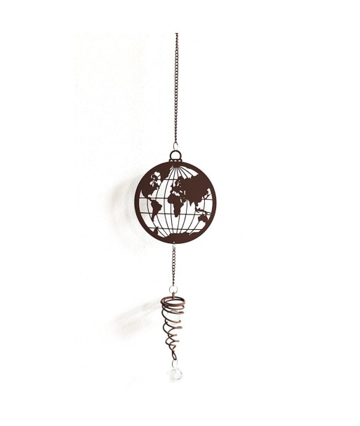 By SIGRIS Colgante Bola Mundo Marrón de Metal 65*1*13cm Colgante de metal