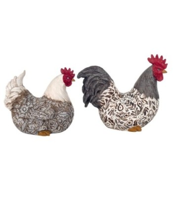 By SIGRIS Figura Gallina 2 Unidades Multicolor de Resina 18*11*21cm Set de 2 Unidades Figura de Animal