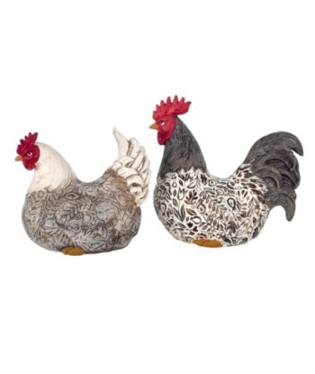 By SIGRIS Figura Gallina 2 Unidades Multicolor de Resina 22*12*23cm Set de 2 Unidades Figura de Animal