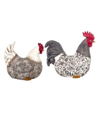 By SIGRIS Figura Gallina 2 Unidades Multicolor de Resina 22*12*23cm Set de 2 Unidades Figura de Animal