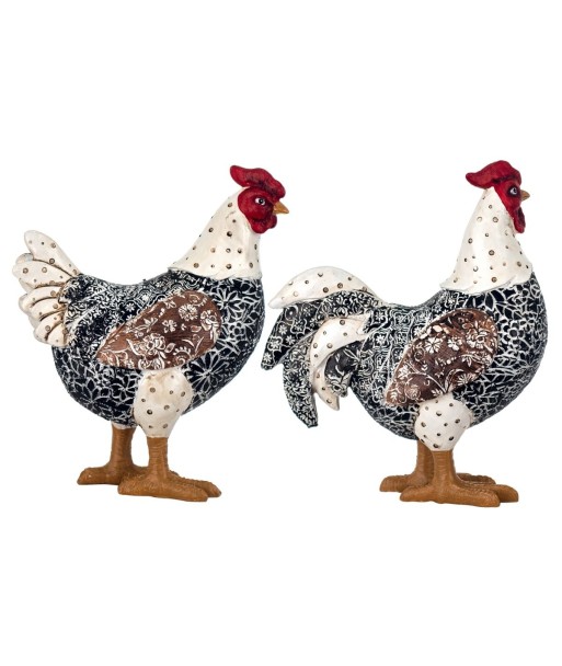 By SIGRIS Figura Gallina 2 Unidades Negro de Resina 20*8*17cm Set de 2 Unidades Figura de Animal