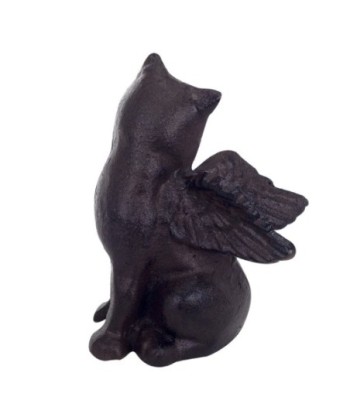 By SIGRIS Figura de Animal Negro de Hierro Colado 15*7*11cm Gato con alas