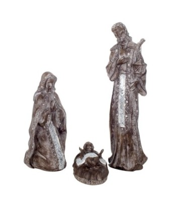 By SIGRIS Nacimiento Plateado de Resina 60*13*16cm Set de 3 Unidades Nacimiento Set de  3 U