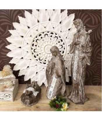 By SIGRIS Nacimiento Plateado de Resina 60*13*16cm Set de 3 Unidades Nacimiento Set de  3 U