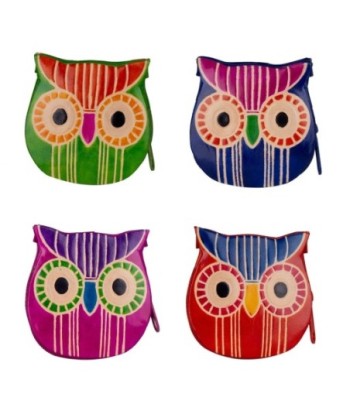 By SIGRIS Monedero Multicolor de Piel 9*3*9cm Set de 4 Unidades Monedero búho