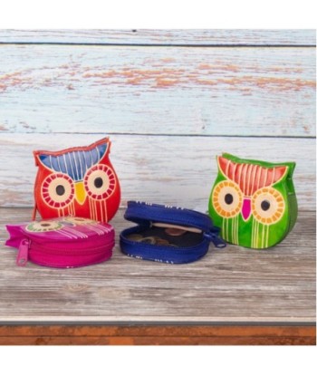 By SIGRIS Monedero Multicolor de Piel 9*3*9cm Set de 4 Unidades Monedero búho