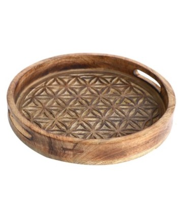 By SIGRIS Bandeja Redonda Marrón de Madera 5*35*35cm Bandeja