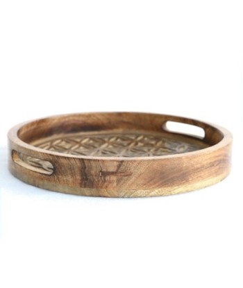 By SIGRIS Bandeja Redonda Marrón de Madera 5*35*35cm Bandeja