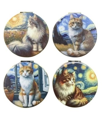 Espejo de Bolsillo Gato con Estuche, Regalo Original y Práctico para Amantes de los Gatos, Accesorio Ideal para