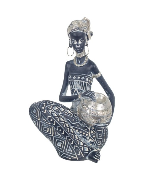 Signes Grimalt By Sigris - Figuras Decorativas | Figura en Resina de Africana en Color Plata - 18 x 11 x 11 cm