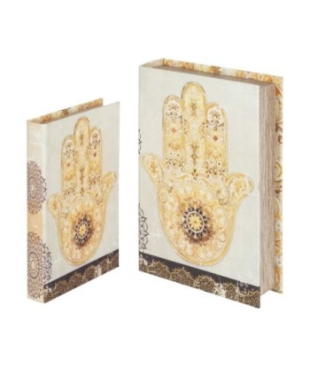 By Sigris - Libros Decorativos | Caja Libro de Madera - Pack de 2, Diseño Mano de Fátima  Decor And Go