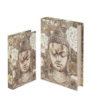 By Sigris - Libros Decorativos | Caja Libro de Madera - Pack de 2, Diseño Buddha Dorado  Decor And Go