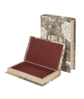 By Sigris - Libros Decorativos | Caja Libro de Madera - Pack de 2, Diseño Buddha Dorado  Decor And Go