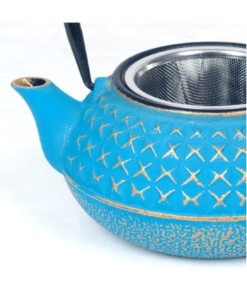By Sigris - Tetera con Filtro | Tetera Hierro Colado, Volumen: 0,6 litros - Color Azul y Dorado  Decor And Go