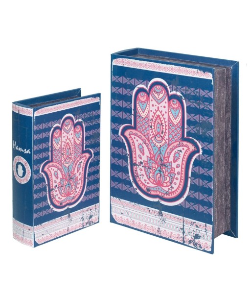 By SIGRIS Set 2 Cajas Libro Mano Fátima  Tonos Azul y Rosa Incluye 2 Unidades Decoración Cajas Libro Colección