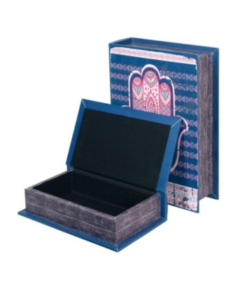 By SIGRIS Set 2 Cajas Libro Mano Fátima  Tonos Azul y Rosa Incluye 2 Unidades Decoración Cajas Libro Colección