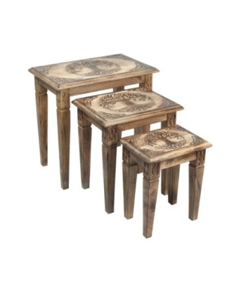 ORIGEN Home Decor Set mesas arbol vida 3 U Mueble Auxiliar | Mesa auxiliar Marrón Rectangular - 55x56x35cm