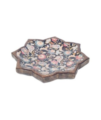 Decor And Go Plato Flor Estampado Negro Bandeja Fuente Portavelas de Madera Decoración Cocina y Hogar Set de 2