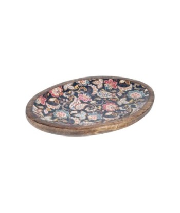 Decor And Go Plato Oval Estampado Negro Bandeja Fuente Portavelas de Madera Decoración Cocina y Hogar Set de 2