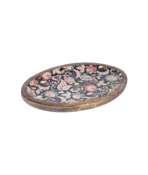 Decor And Go Plato Oval Estampado Negro Bandeja Fuente Portavelas de Madera Decoración Cocina y Hogar Set de 2