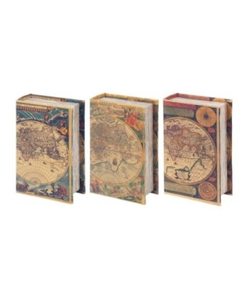 By SIGRIS Cajas Libro 3 Diferentes Mundo Incluye 3 Unidades Decoración Cajas Libro Colección World Map  Decor