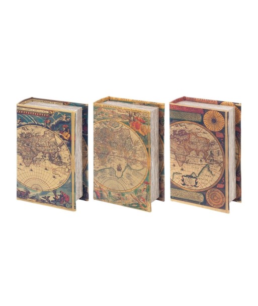 By SIGRIS Cajas Libro 3 Diferentes Mundo Incluye 3 Unidades Decoración Cajas Libro Colección World Map  Decor