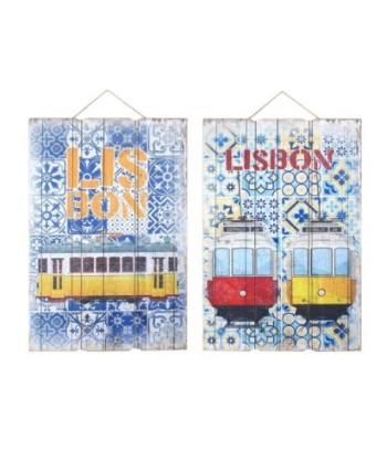 By SIGRIS Adorno Pared Lisbon 2 Diferentes  Incluye 2 Unidades Adorno Pared Placas De Madera Colección Vintage