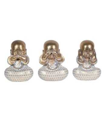 By SIGRIS Figura de Buda Plateado de Resina 15*9*12cm Set de 3 Unidades Figura de Buda Set de  3 U