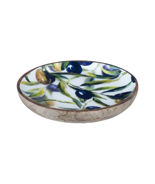 By Sigris - Bandeja para Dejar Llaves | Plato Grande Madera - Diseño Aceitunas, Madera de Mango - Diámetro 15cm