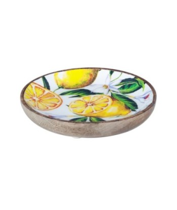 By Sigris - Bandeja para Dejar Llaves | Plato Grande Madera - Diseño Limones, Madera de Mango - Diámetro 15cm