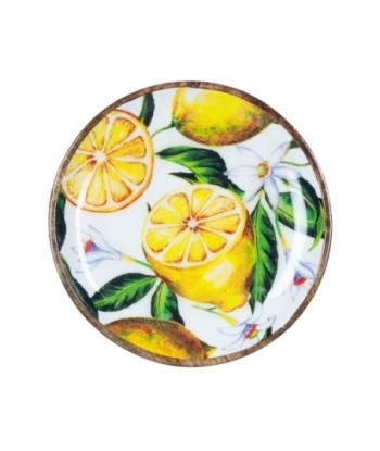By Sigris - Bandeja para Dejar Llaves | Plato Grande Madera - Diseño Limones, Madera de Mango - Diámetro 15cm