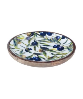 By Sigris - Bandeja para Dejar Llaves | Plato Grande Madera - Diseño Aceitunas, Madera de Mango - Diámetro 22,5cm