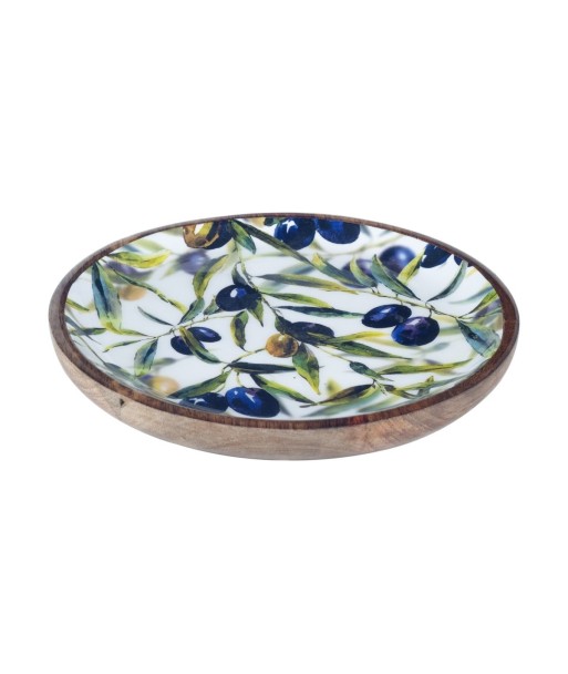 By Sigris - Bandeja para Dejar Llaves | Plato Grande Madera - Diseño Aceitunas, Madera de Mango - Diámetro 22,5cm