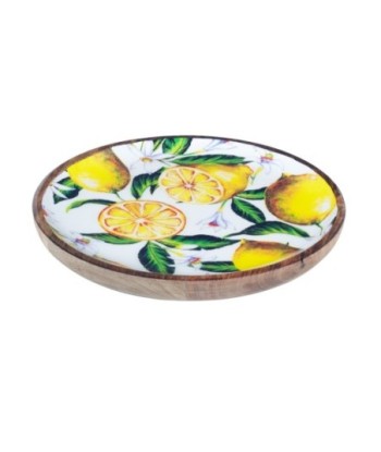 By Sigris - Bandeja para Dejar Llaves | Plato Grande Madera - Diseño Limones, Madera de Mango - Diámetro 22,5cm