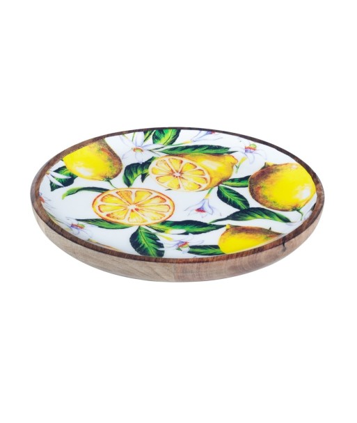 By Sigris - Bandeja para Dejar Llaves | Plato Grande Madera - Diseño Limones, Madera de Mango - Diámetro 22,5cm
