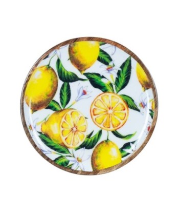 By Sigris - Bandeja para Dejar Llaves | Plato Grande Madera - Diseño Limones, Madera de Mango - Diámetro 22,5cm
