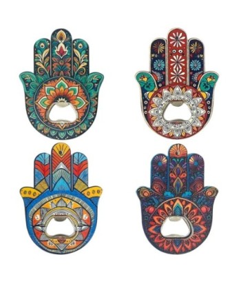 Abridor de Botellas Mano de Fátima, Set de 4 Diseños, Ideal para Cocina y Regalo, Utensilio Decorativo, Multicolor