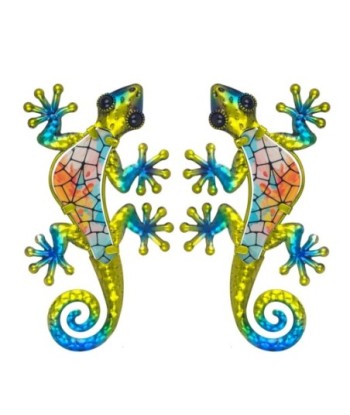 Adorno de Pared Lagarto Azul Metalico, Decoración Moderna para Interiores, Figura de Lagarto 2 Unidades