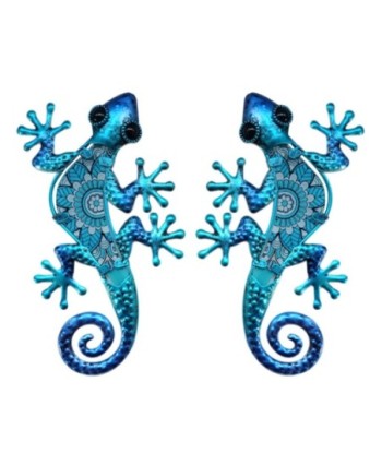 Adorno de Pared Lagarto Azul de Metal, Figura Decorativa para Interiores y Exteriores, Set de 2 Unidades