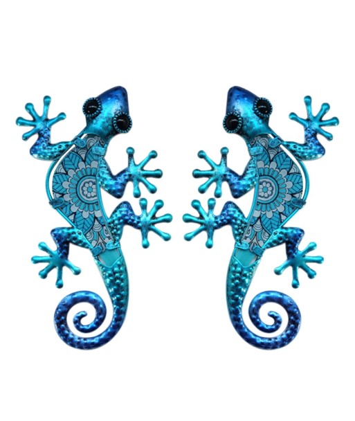 Adorno de Pared Lagarto Azul de Metal, Figura Decorativa para Interiores y Exteriores, Set de 2 Unidades