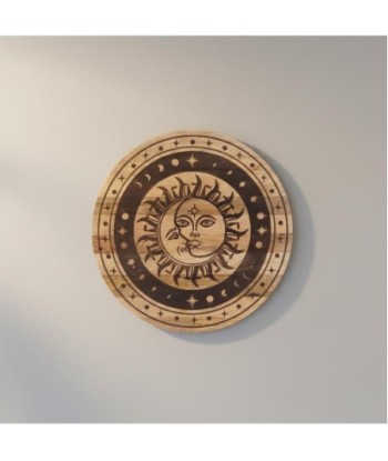 Adorno de Pared Sol y Luna, Decoración Bohemia para Hogar, Arte Etnico Madera, Decoración de Jardín, Regalo Original
