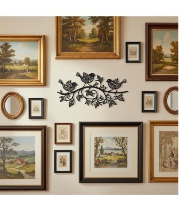 Decoración de Pared con Pájaros, Arte Metálico para Interiores y Exteriores, Diseño Etnico, Adorno de Jardín