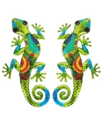 Adorno de Pared Lagarto Decorativo, Figura de Metal Verde, Set de 2 Unidades para Decoración Moderna y Original