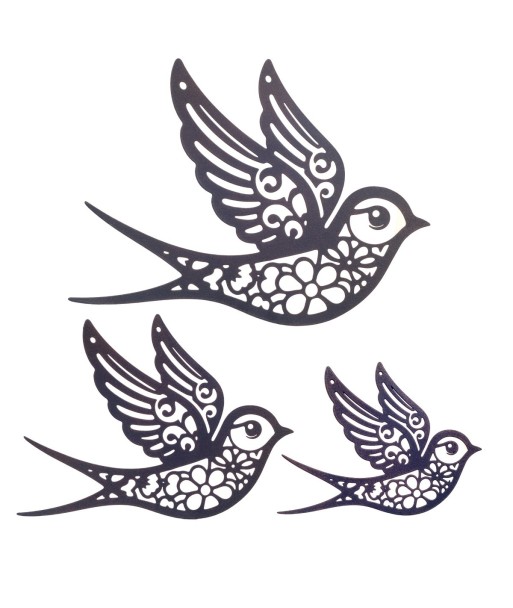 Set de 3 Adornos de Pared de Pájaros de Metal, Decoración Etnica para Jardín y Hogar, Diseño Moderno y Elegante