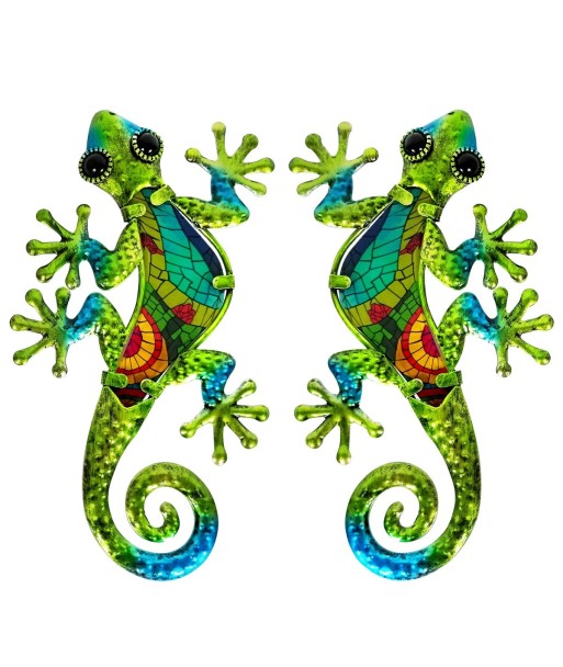 Adorno de Pared Lagarto Decorativo 2 Unidades, Figura de Metal Verde para Decoración Interiores y Exteriores