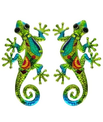 Adorno de Pared Lagarto Decorativo 2 Unidades, Figura de Metal Verde para Decoración Interiores y Exteriores